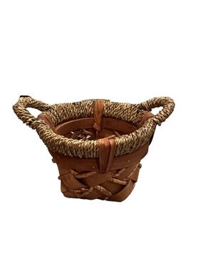 Vintage Style Handwoven Wooden Basket Bowl Rustic Tabletop Decor